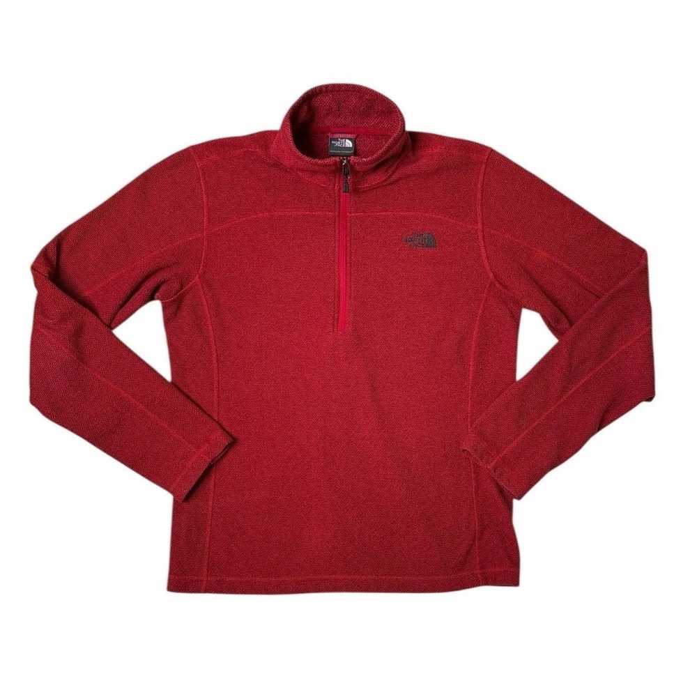 The North Face Pullover Men‎ Medium Red 1/4 Zip Fleece Hiking Waffle Knit Read